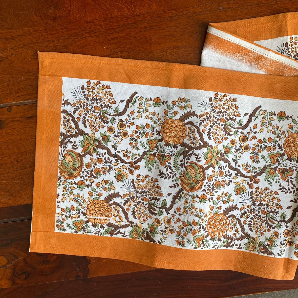 Champa Table Runner, 100% cotton, 13" x 72" - Coral Slub -